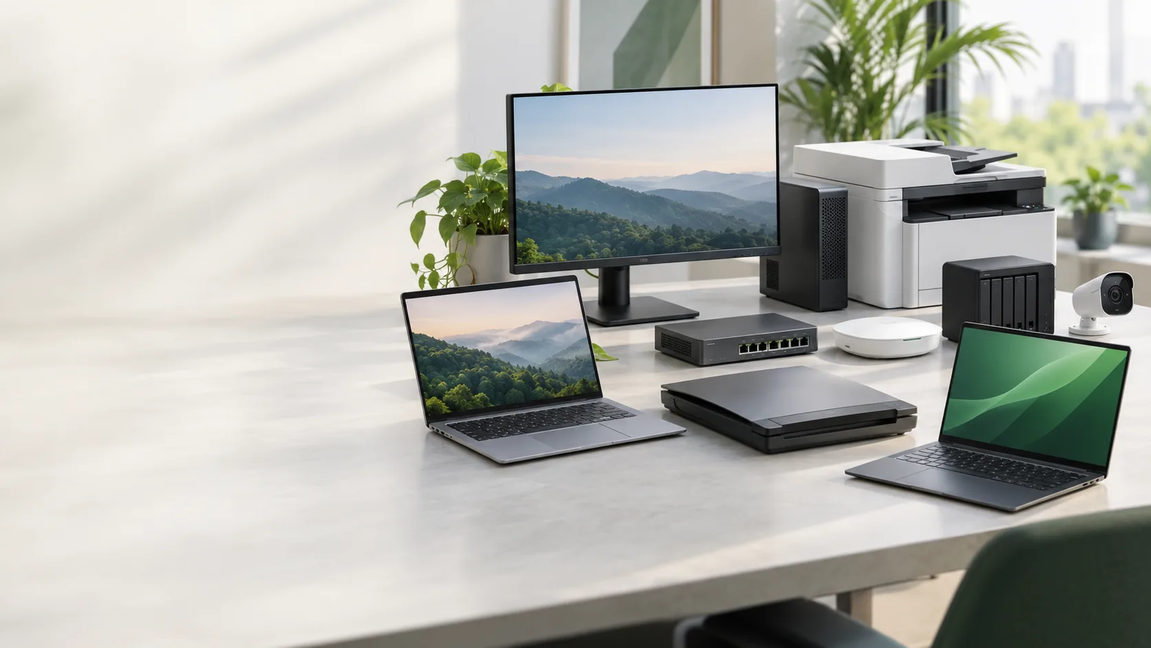 Illustrative range of business laptops, desktop computing, printer, scanner, networking, storage and CCTV equipment